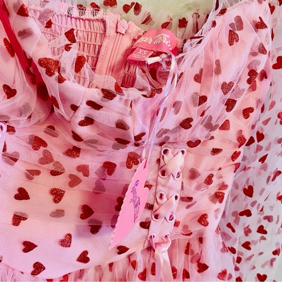 NWT Small Dolls Kill Sugar Thrillz Heavenly Affair Tulle Heart Flocked Babydoll - Picture 4 of 16